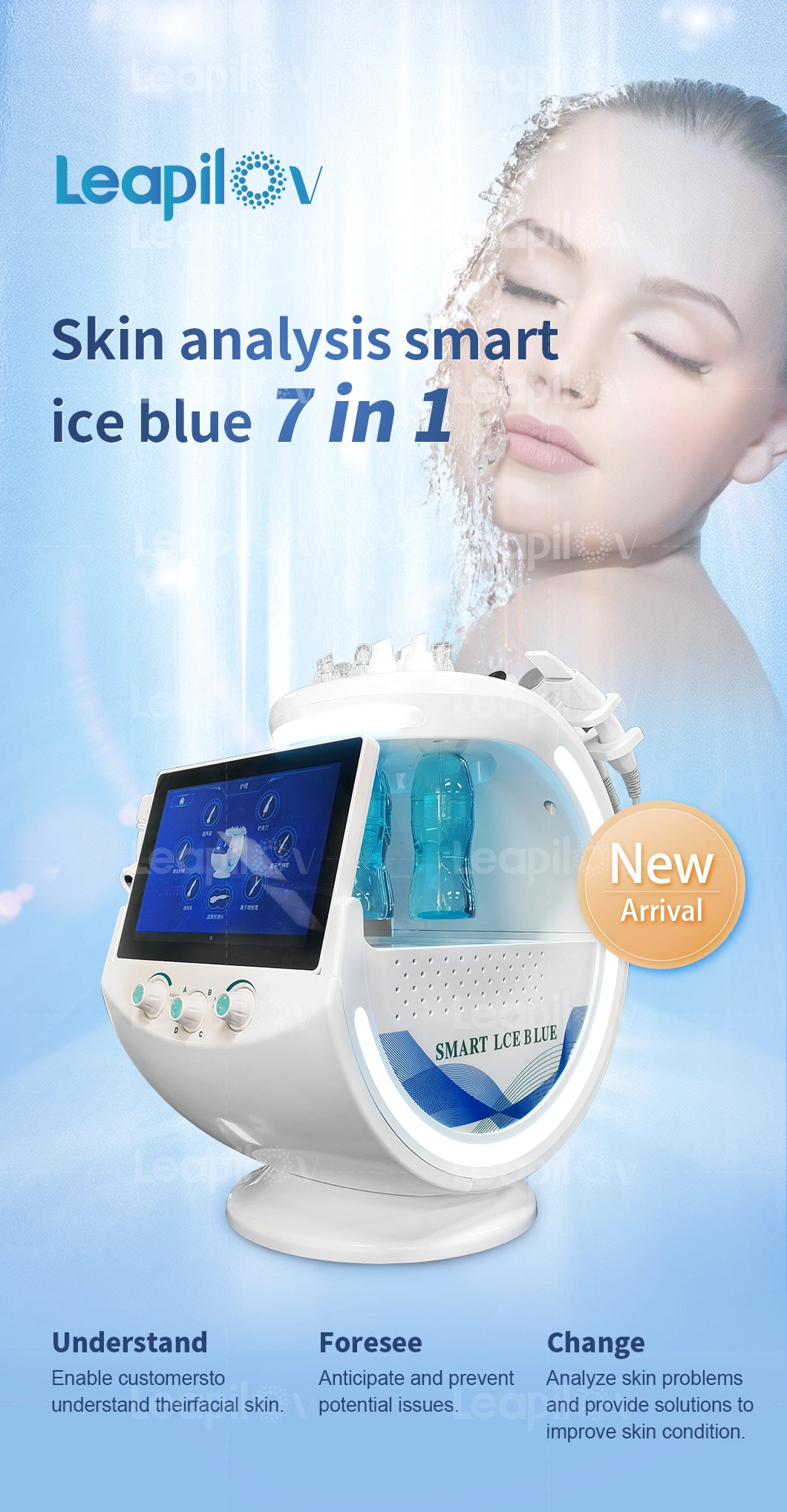 Newest Smart Ice Blue 7 in 1 Water Hydra Oxygen Diamond Dermabrasion Facial Machine with Skin Analysis