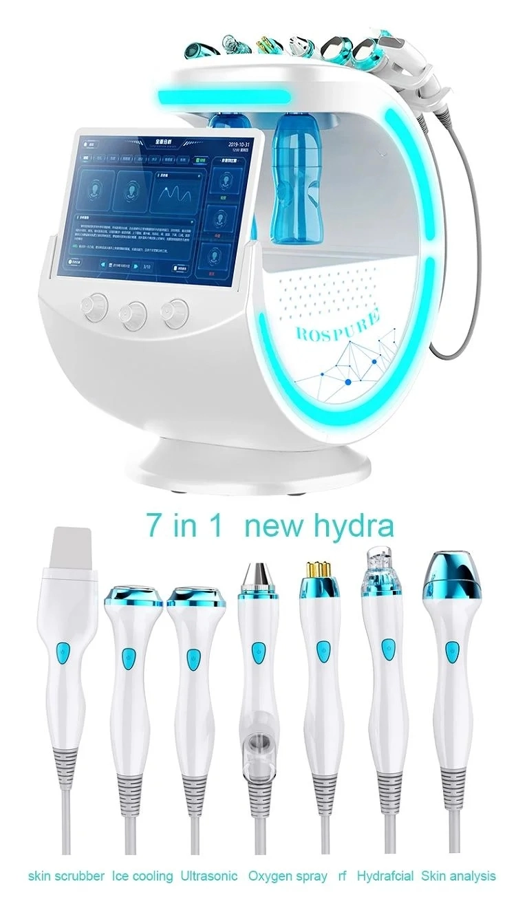 Portable 7in1 Hydra Aqua Peel Smart Ice Blue RF Radiofrequency Skin Scrubber Beauty Machine with Skin Analyzer